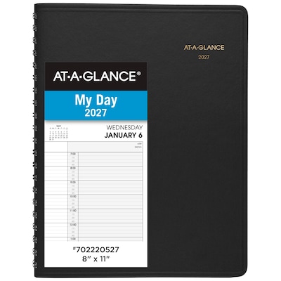 2027 AT-A-GLANCE 8.5 x 11 Daily Appointment Book, Faux Leather Cover, Black (70-222-05-27)