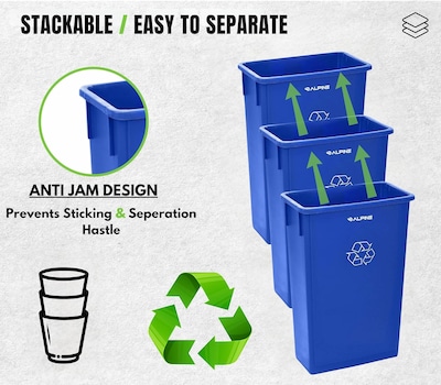 Alpine Industries Polypropylene Recycling Bin, 23 Gallon, Blue (ALP477-R-BLU)