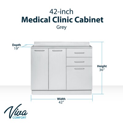 Viva Comfort 36.75H x 42W Exam Room Medical Cabinet, 3-Doors, 3-Drawers, Gray (ADIME902-BASE-42-NS-GRY-MK)