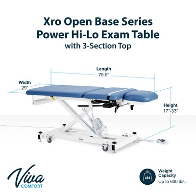 Viva Comfort XRO Electric Height and Back Adjustable Exam Table with Stirrups, 600 lbs Capacity, Blue (ADI903-22-BLU-MK)