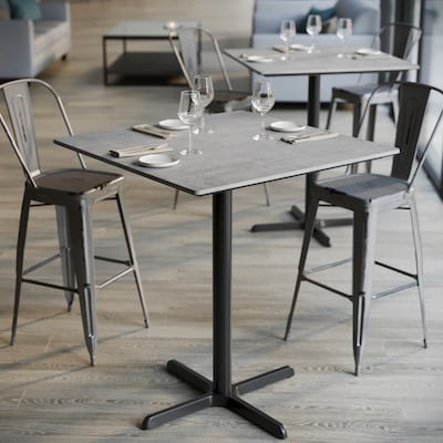 Flash Furniture Acadia Square Wooden Dining Table with X-Base, 36"D x 36"W, Gray Faux Concrete/Black Base (STSQ36CGT3030B)