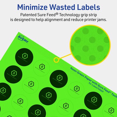 Avery Laser/Inkjet Multipurpose Circle Labels, 1" Dia., Neon Green, 960/Pack (94500)