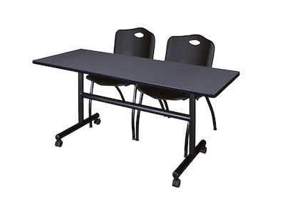 Regency Kobe 60 Flip Top Mobile Training Table- Grey & 2 M Stack Chairs- Black