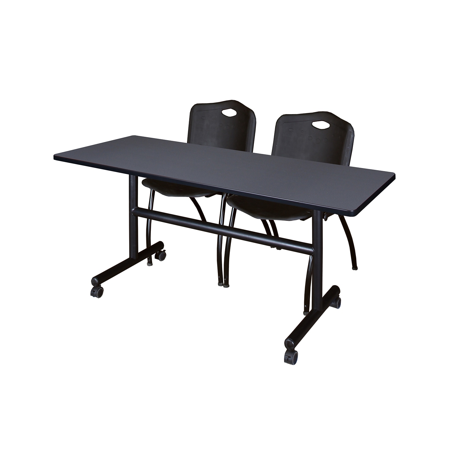 Regency Kobe 60 Flip Top Mobile Grey Training Table & 2 M Stack Chairs, Black (MKFT6024GY47BK)