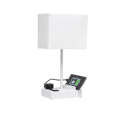 Simple Designs Rectangular Multi-Use 1 Light 15.3" LED Table Lamp with 2 USB Ports and Charging Outlet, White (LT1110-WOW)