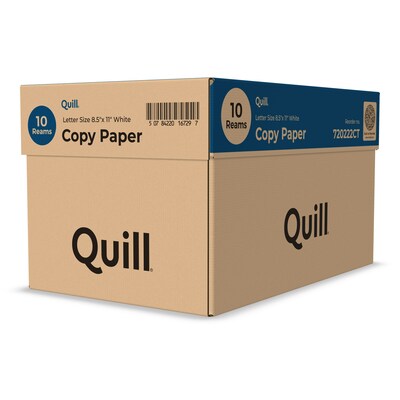 Quill+ Quill Brand® 8.5" x 11" Copy Paper, 20 lbs., 92 Brightness, 500 Sheets/Ream, 10 Reams/Carton (720222CT)