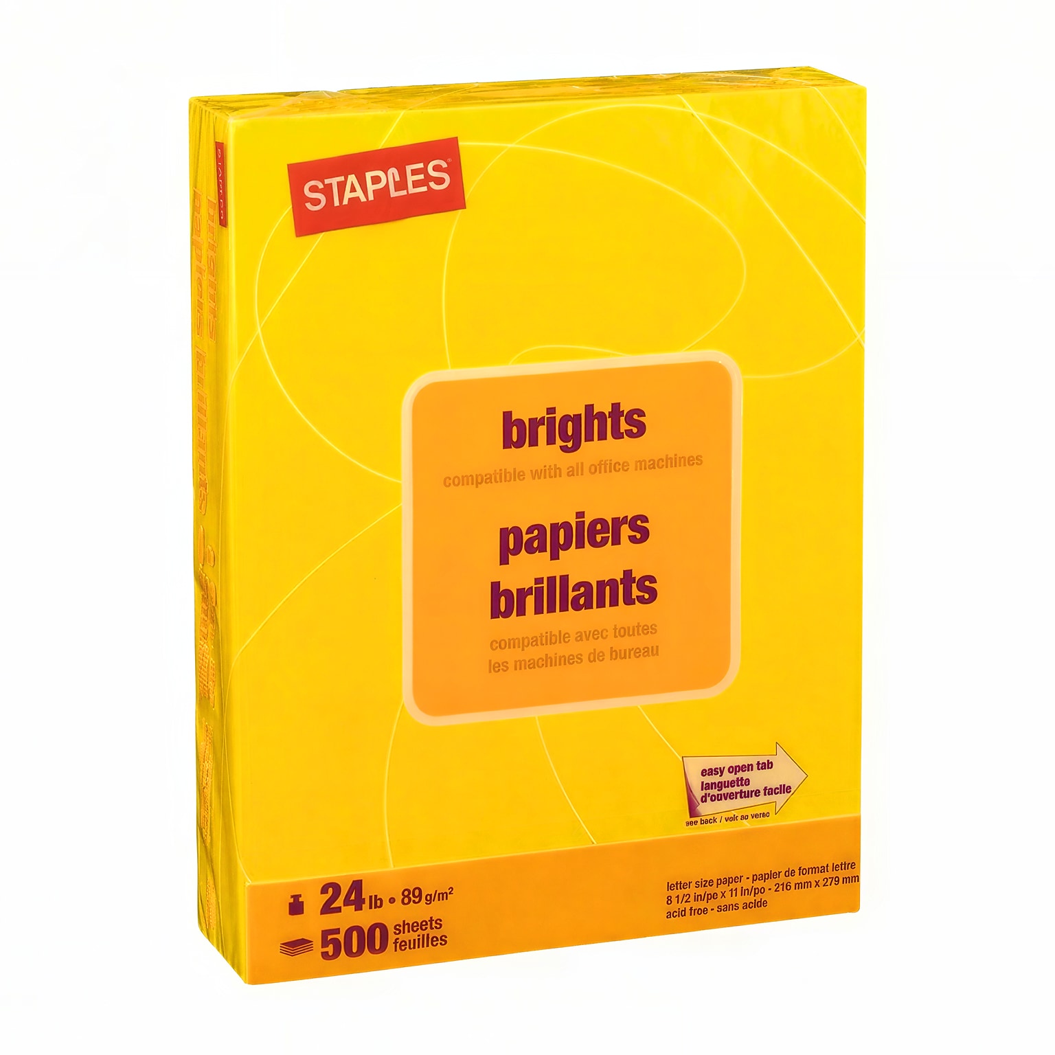 Staples Brights Multipurpose Paper, 24 lbs., 8.5 x 11, Yellow, 500/Ream (20102)