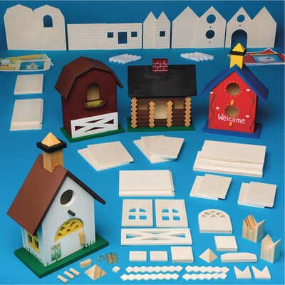 S&S Unfinished DIY Wood Birdhouses Kit, 4/Pack (WD7636)