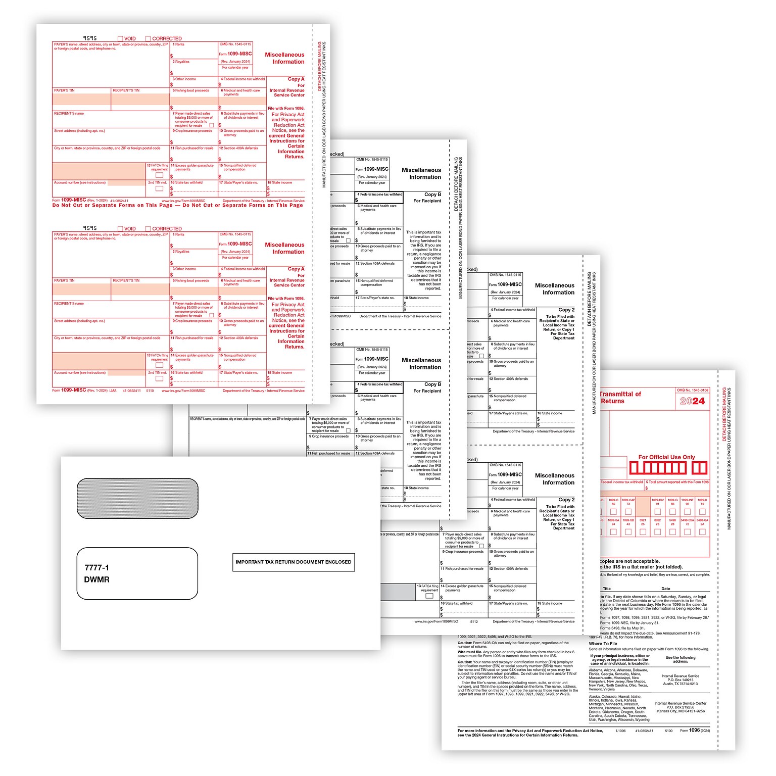 ComplyRight 2024 1099-MISC Tax Form, 4-Part, Copy A, C, B, 50/Pack (95914E)