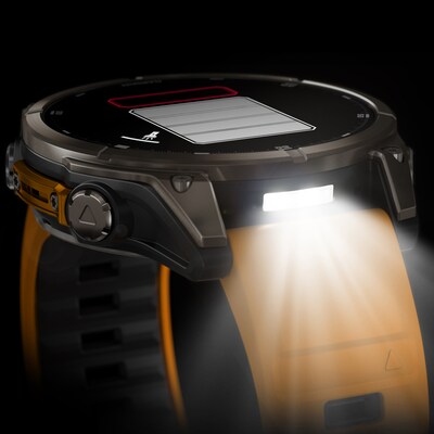 Garmin fenix 8 AMOLED Multisport GPS Watch, 47-mm, Titanium Stainless Steel Bezel with Orange/Graphite Band (010-02904-10)