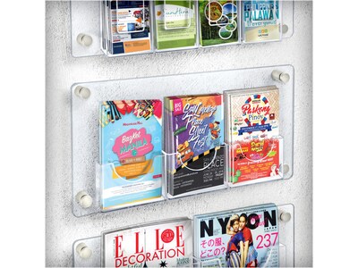 Azar Brochure Holder, 11" x 23", Horizontal, Wall Mounted, Silver Acrylic (105584)