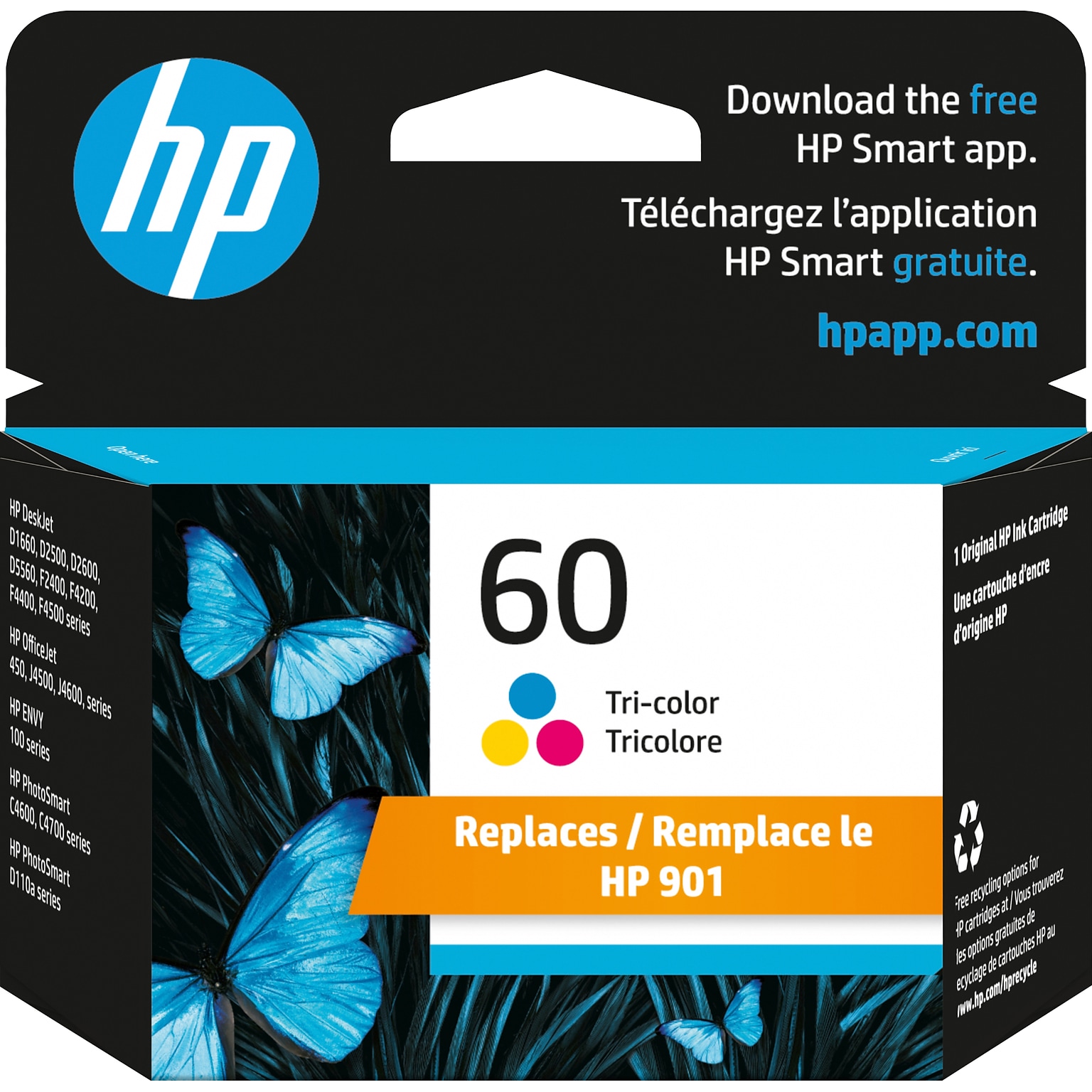 HP 60/901 Tri-Color Ink Cartridge, Prints Up to 165 Pages (CC643WN#140)
