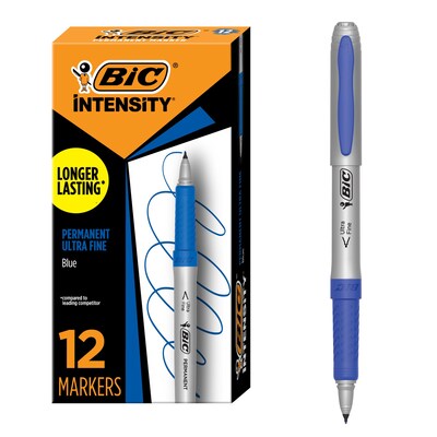 BIC Intensity Permanent Markers, Ultra Fine Tip, Blue, 12/Pack (GPMU11BE)