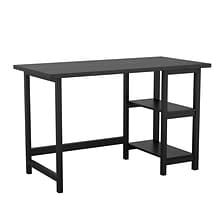 Martha Stewart Beckett 48W Solid Wood Rectangular Home Office Trestle Desk, Black Wood Grain (BLNFY