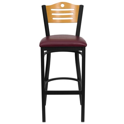 Flash Furniture HERCULES Traditional Metal Slat Back Barstool, Black/Natural Wood/Burgundy, 2-Pieces/Pack (2XU6H3BSLTBBGV)