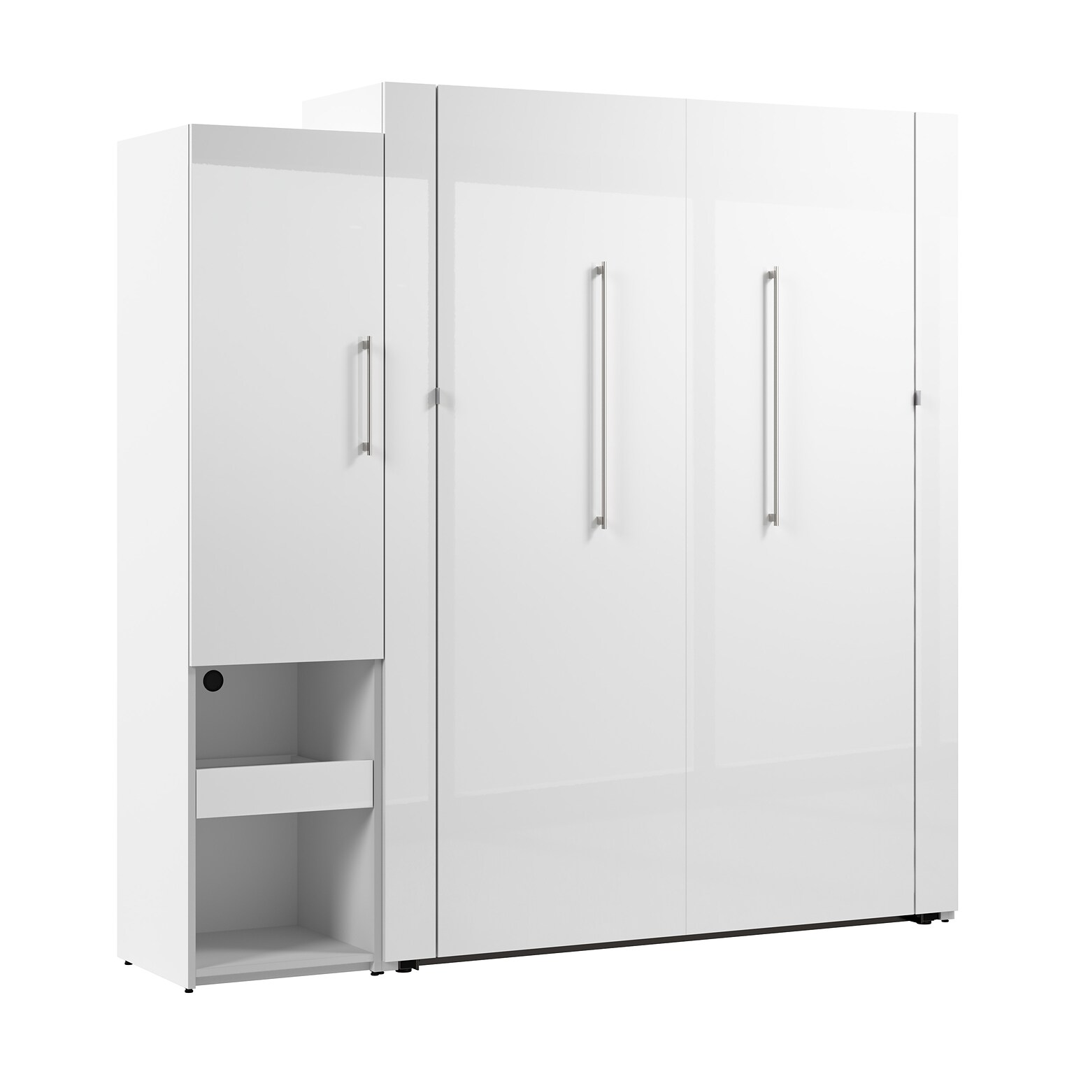 Bestar Avalon Queen Murphy Bed and Storage Cabinet with Pull-Out Shelf (87W) - High-Gloss White