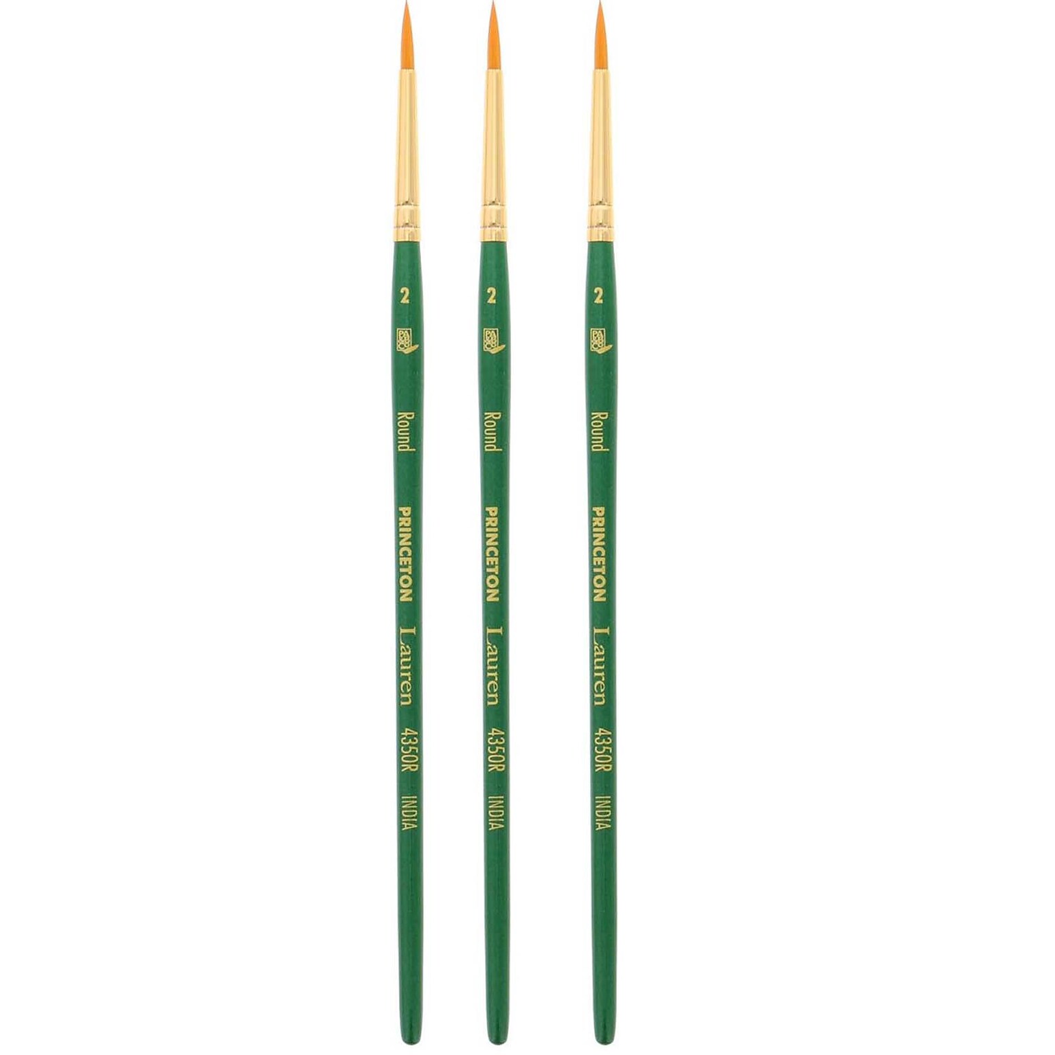 Princeton Lauren Short Handle Watercolor Synthetic Round Brush, 3/Pack (PBXP4350R2-3)