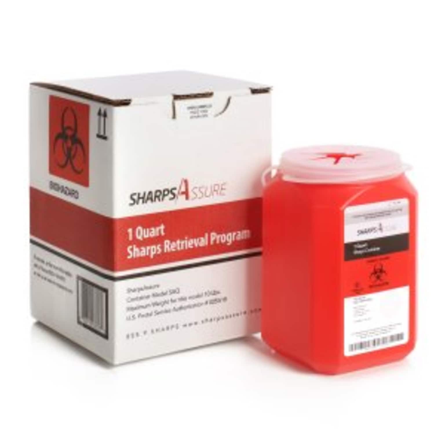 Sharps Assure Locking Mail Back Sharps Container, 1 Quart, Red (SAQ)