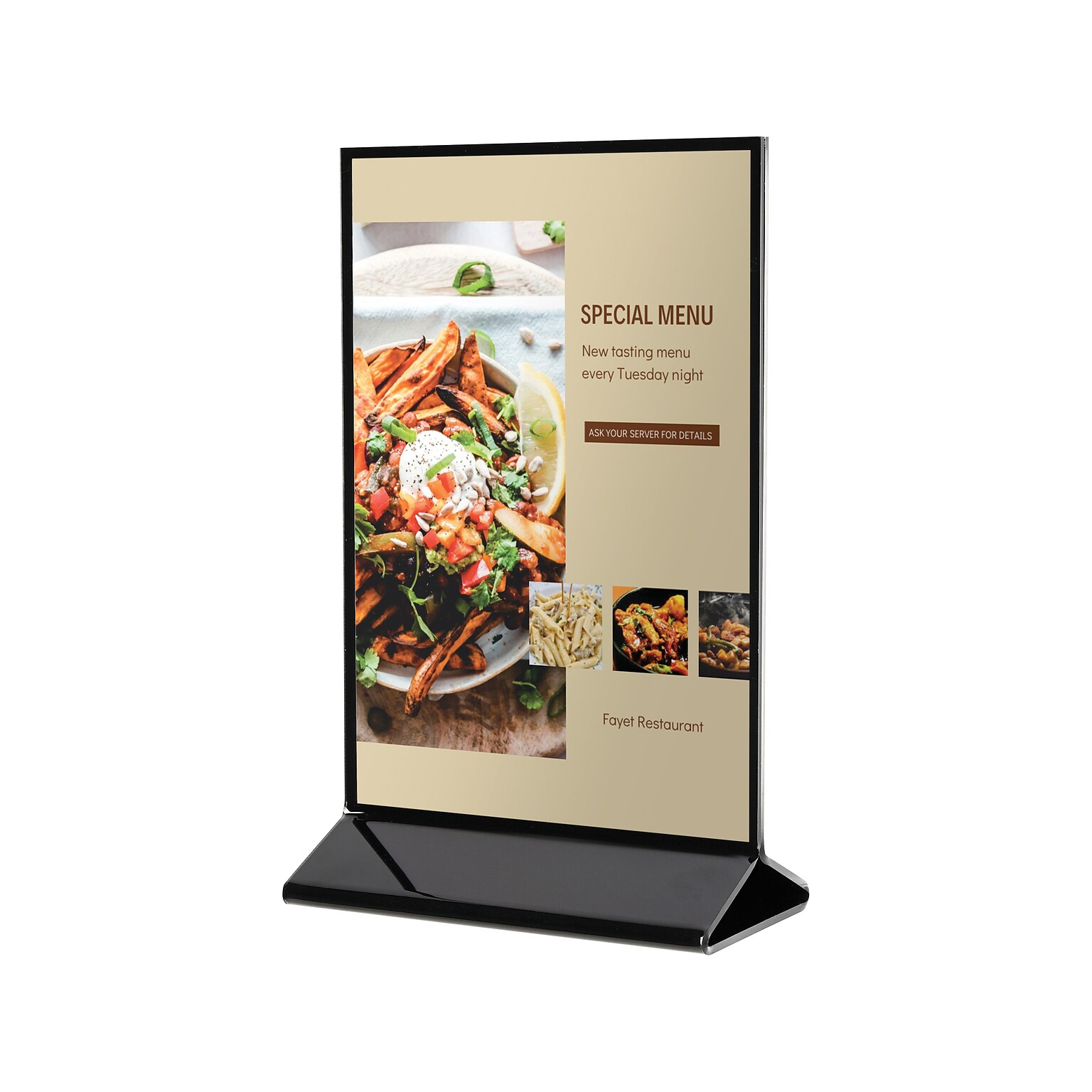 Deflect-O Sign Holder, 4 x 6, Vertical, Table Top, Black/Clear Plastic (4428)