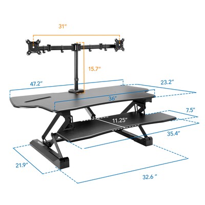 Mount-It! 47"W Electric Adjustable Standing Desk Converter with Dual Monitor Mount and USB Charging Port, Black (MI-8054)
