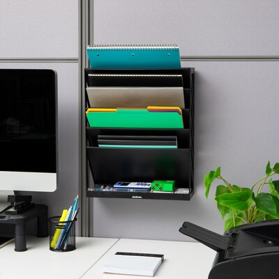 Mind Reader 5-Compartment Plastic Mountable Wall File, Black (WALLANCH-BLK)