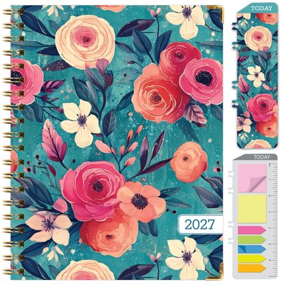 2027 Excello Brands 9 x 11 Weekly & Monthly Standard Planner, Paperboard Cover, Teal Floral (FSHN-CY27-8511-17)
