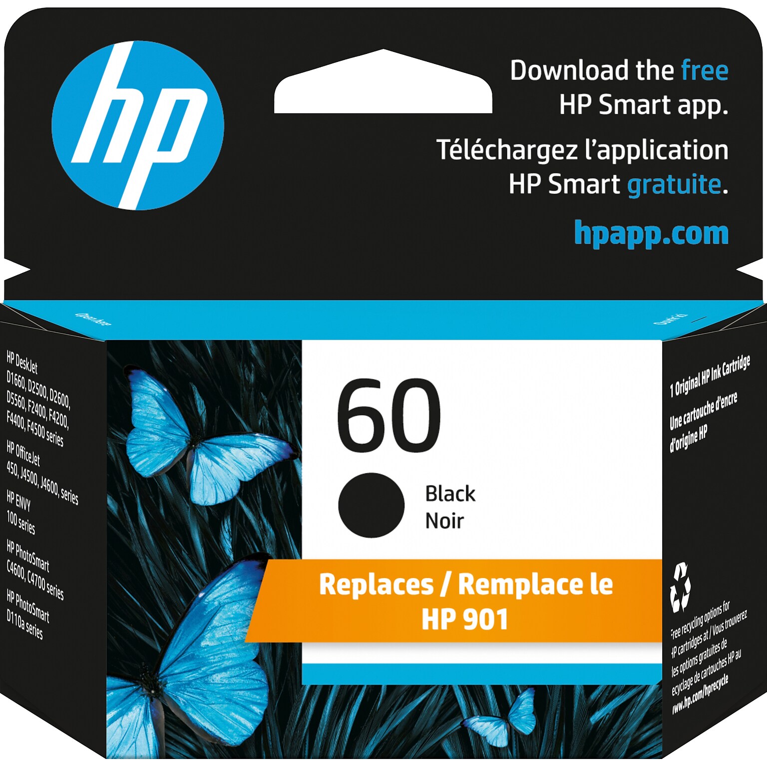 HP 60 Black Standard Yield Ink Cartridge, Prints Up to 200 Pages (CC640WN#140)