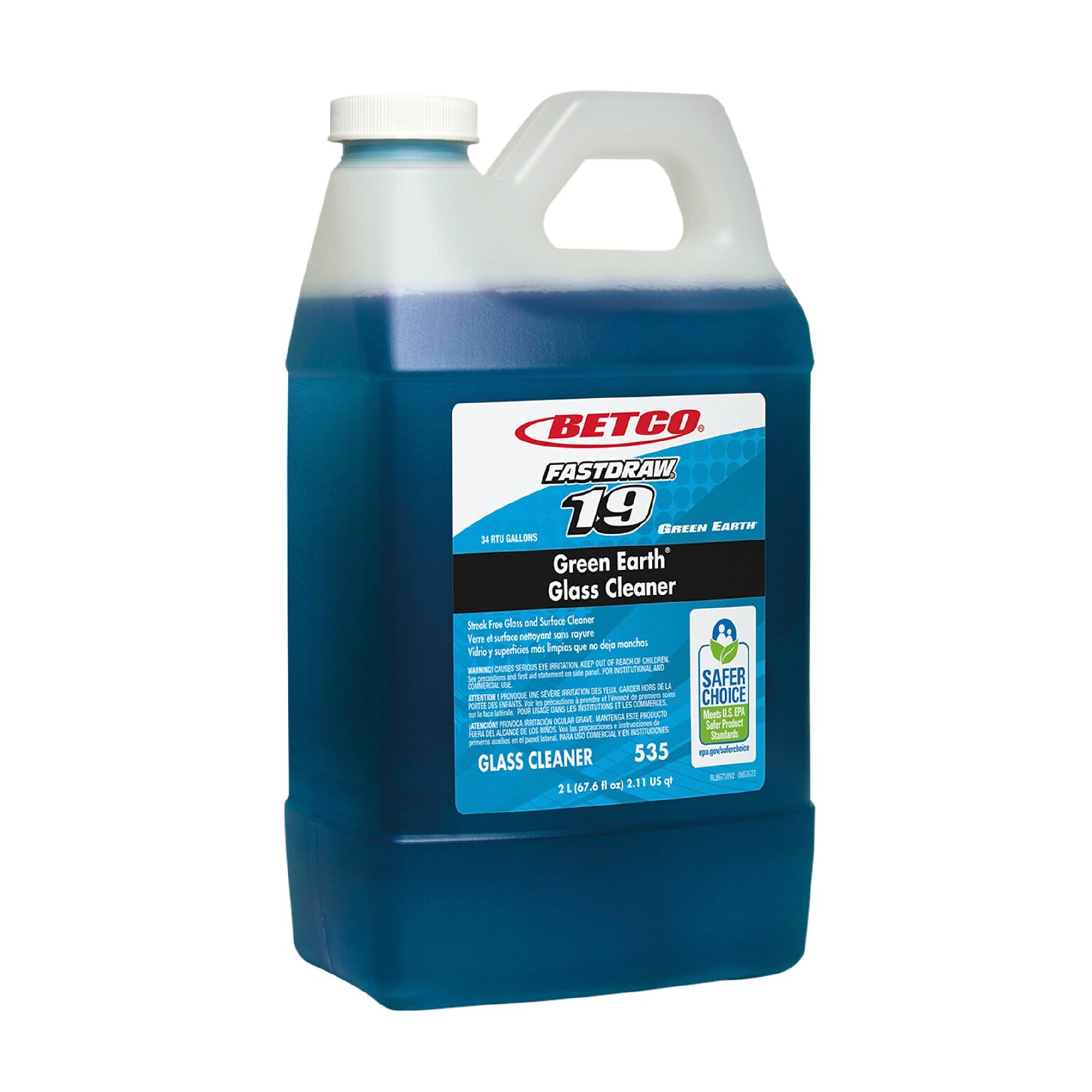 Betco FASTDRAW 19 Green Earth Streak-Free Glass & Surface Cleaner, 67.6 oz., 4/Carton (5354700)