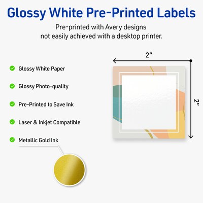 Avery Square Laser/Inkjet Multipurpose Labels, 2 x 2, White, 120/Pack (19479371098)