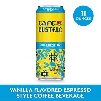 Café Bustelo Ready to Drink Café con Vainilla Liquid Coffee, Espresso Roast, 11 oz., 12 Cans/Carton (62917)