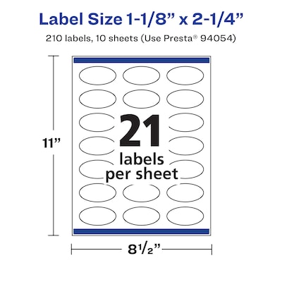 Avery Laser/Inkjet Oval Waterproof Multipurpose Labels, 2.25" Dia, White, 210/Pack (94054)