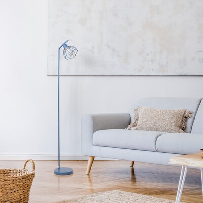Simple Designs Sleek Essentials 54.5" Metal Floor Lamp with Wire Cage Shade, Blue (LF1050-BLU)