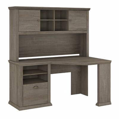 Bush Furniture Yorktown 60 Corner Desk with Hutch, Restored Gray (YRK008RTG)
