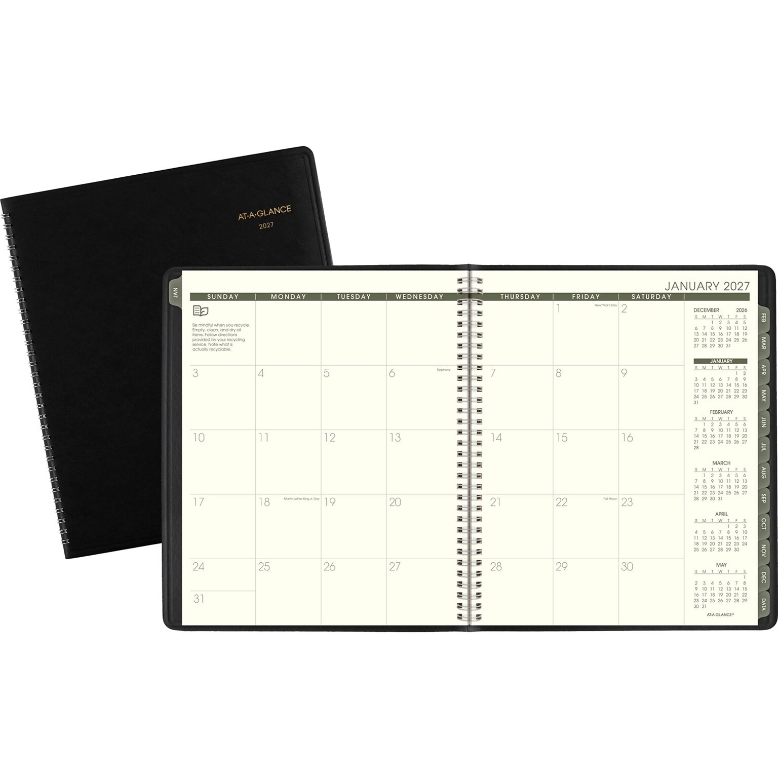 2027 AT-A-GLANCE Recycled 9 x 11 Monthly Planner, Faux Leather Cover, Black (70-270G-05-27)