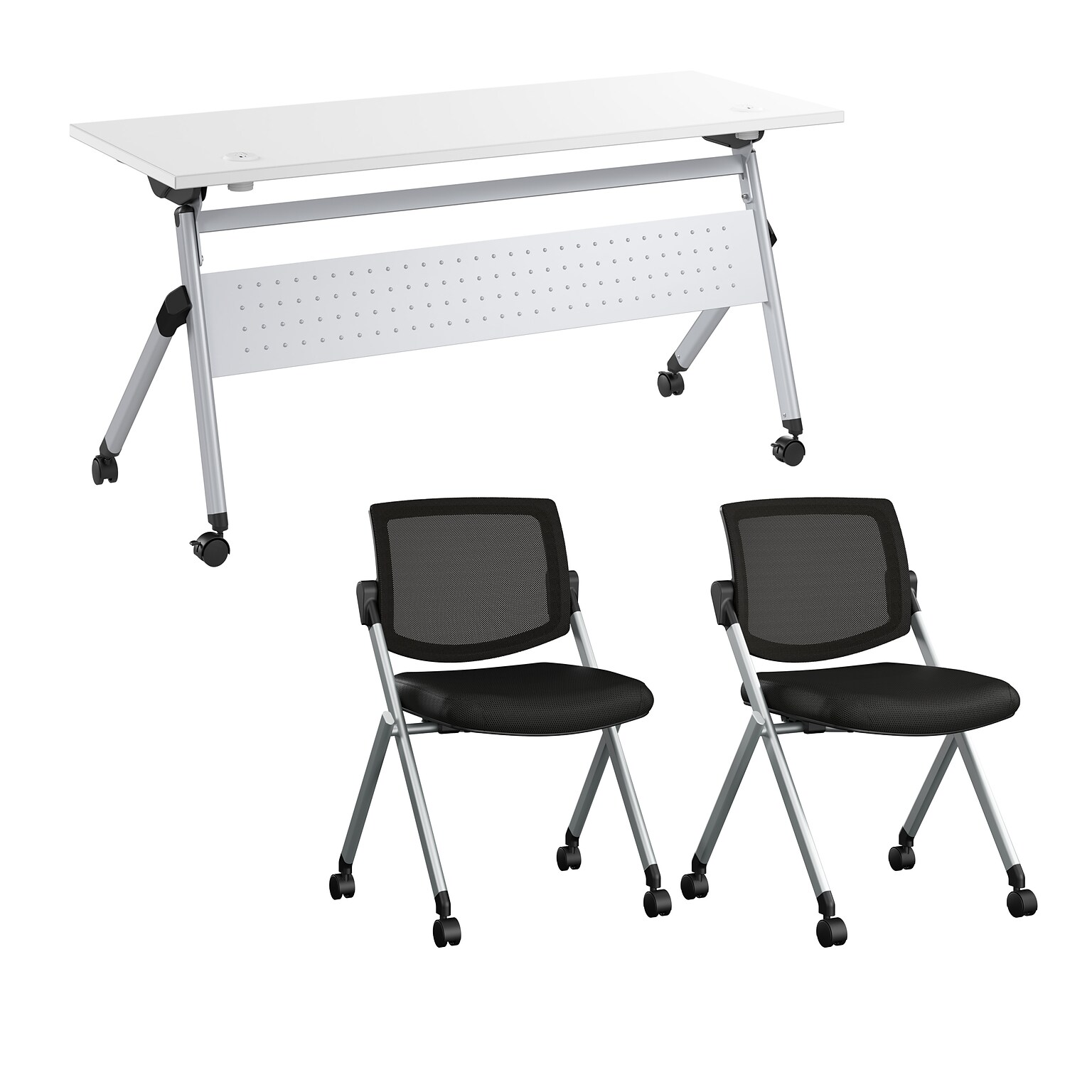 Bush Business Furniture Envision 60W Foldable Training Room Table with 2 Chairs, White (NVS007WH)