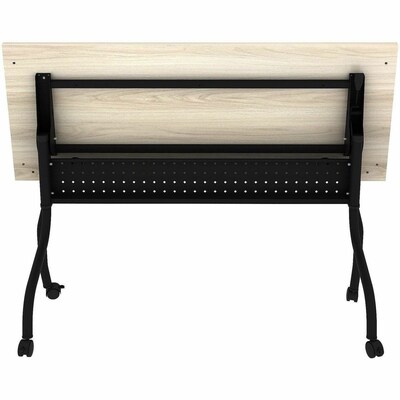Lorell 60W x 23.6D Foldable Flip-Up Training Table, Melamine, With Wheels, Modern Elm/Black (LLR66376)