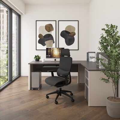 Bestar Connexion 72"W L Shaped Desk with Drawers and Keyboard Tray, Slate (93880-59)