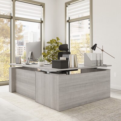 Bush Business Furniture Stratus 60"W Electric L-Shaped Adjustable Standing Desk, Platinum Gray (SUT013PG)