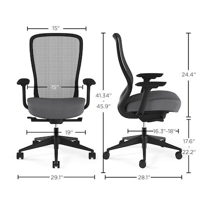 Union & Scale™ Workplace2.0™ Ergonomic Ayalon Mesh Back Fabric Swivel Task Chair, Black/Gray (UN59409)