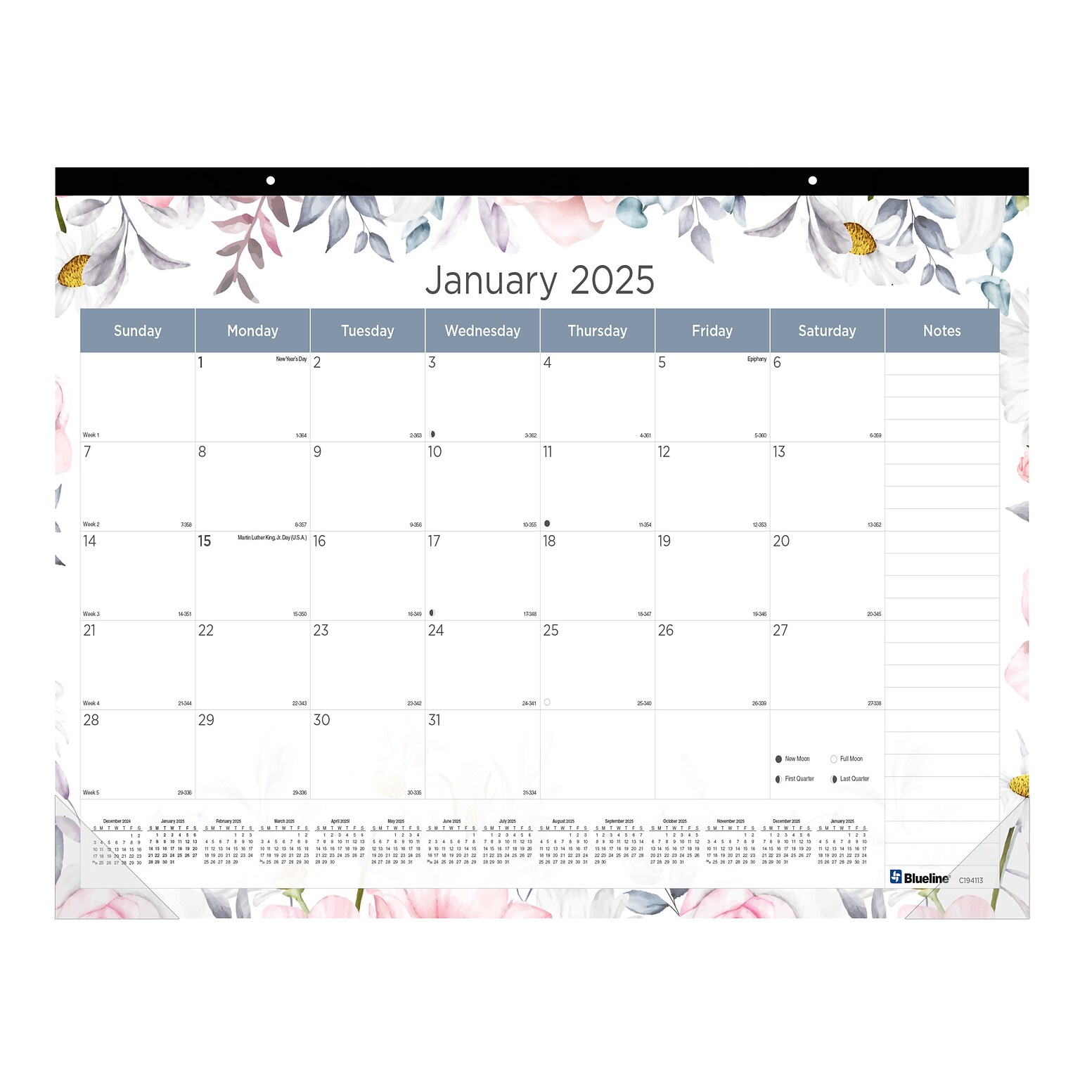 Blueline Desk Calendar 2025 
