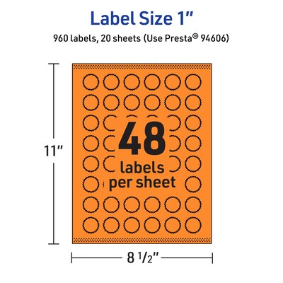 Avery Burst Multipurpose Labels, 1", Bright Orange, 960/Pack (94606)