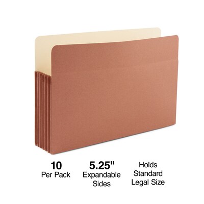 Staples Reinforced File Pocket, 5.25" Expansion, Legal Size, 8.5"x14",  Brown, 10/Box (ST418343)”