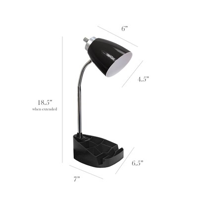Simple Designs Gooseneck Organizer LED Desk Lamp, 18.50", with iPad Tablet Stand and Charging Outlet, Black (LD1057-BLK )