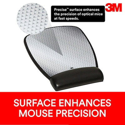 3M Precise Mouse Pad with Gel Wrist Rest, Optical Mouse Performance, Battery Saving Design, 6.8" x 8.6", Vertex (MW309LE)
