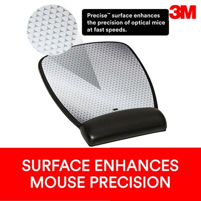 3M Precise Mouse Pad with Gel Wrist Rest, Optical Mouse Performance, Battery Saving Design, 6.8" x 8.6", Vertex (MW309LE)