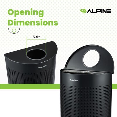 Alpine Industries Stainless Steel Trash Can, 12 Gallon, Black (ALP438-12HR-BLK)