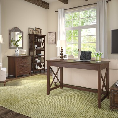 Bush Furniture Key West 48W Writing Desk with 2 Drawer Lateral File Cabinet and 5 Shelf Bookcase, B