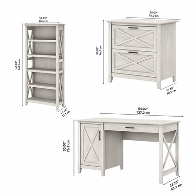 Bush Furniture Key West 54"W Computer Desk with Lateral File Cabinet and Bookcase, Linen White Oak (KWS009LW)