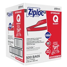 Ziploc Double Zipper Storage Bags, Quart, 500 Bags/Carton (682256)