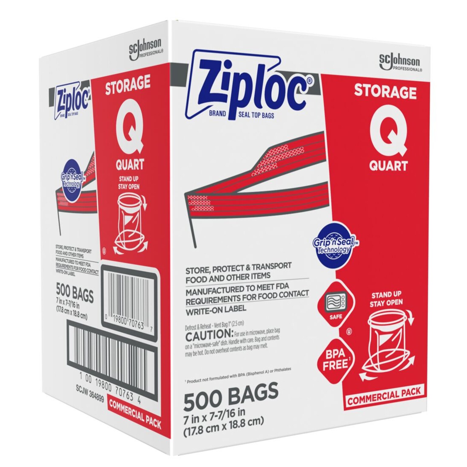 Ziploc Double Zipper Storage Bags, Quart, 500 Bags/Carton (682256)